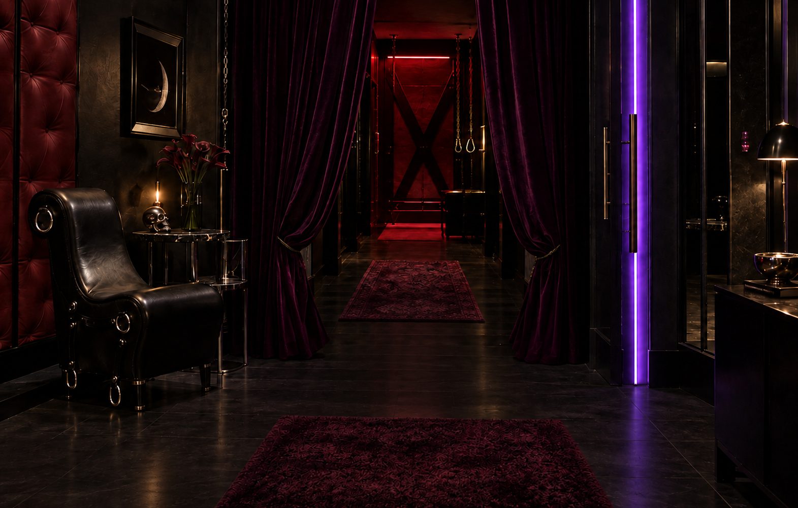 Umbral interior en tonos oxblood, negro y violeta